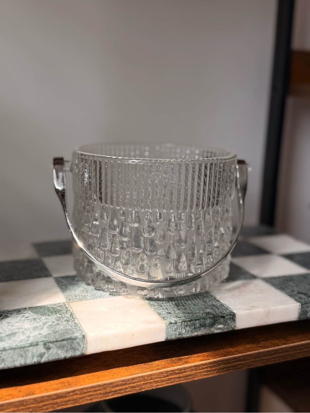 Clear Glass Ice Bucket with Silver Handle
